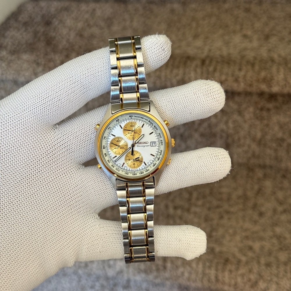 Seiko Vintage Alarm Chronograph Quarz Men's Wristwatch gold /silver